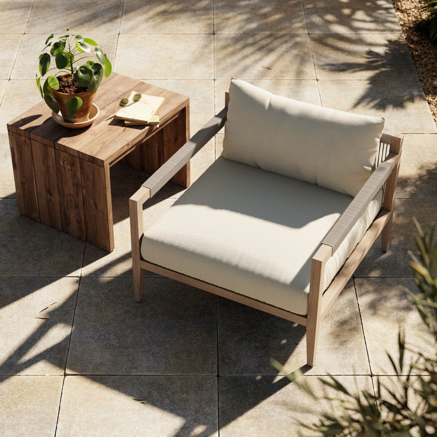 Four Hands 223203-019 Sherwood Outdoor Chair, Washed Brown - Venao Ivory