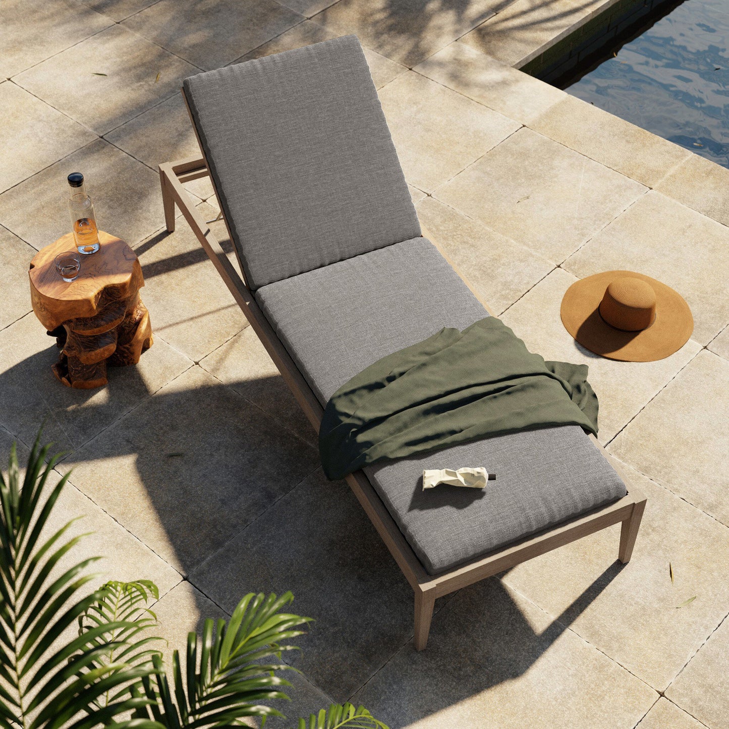 Four Hands 226912-003 Sherwood Outdoor Chaise, Washed Brown - Venao Charcoal