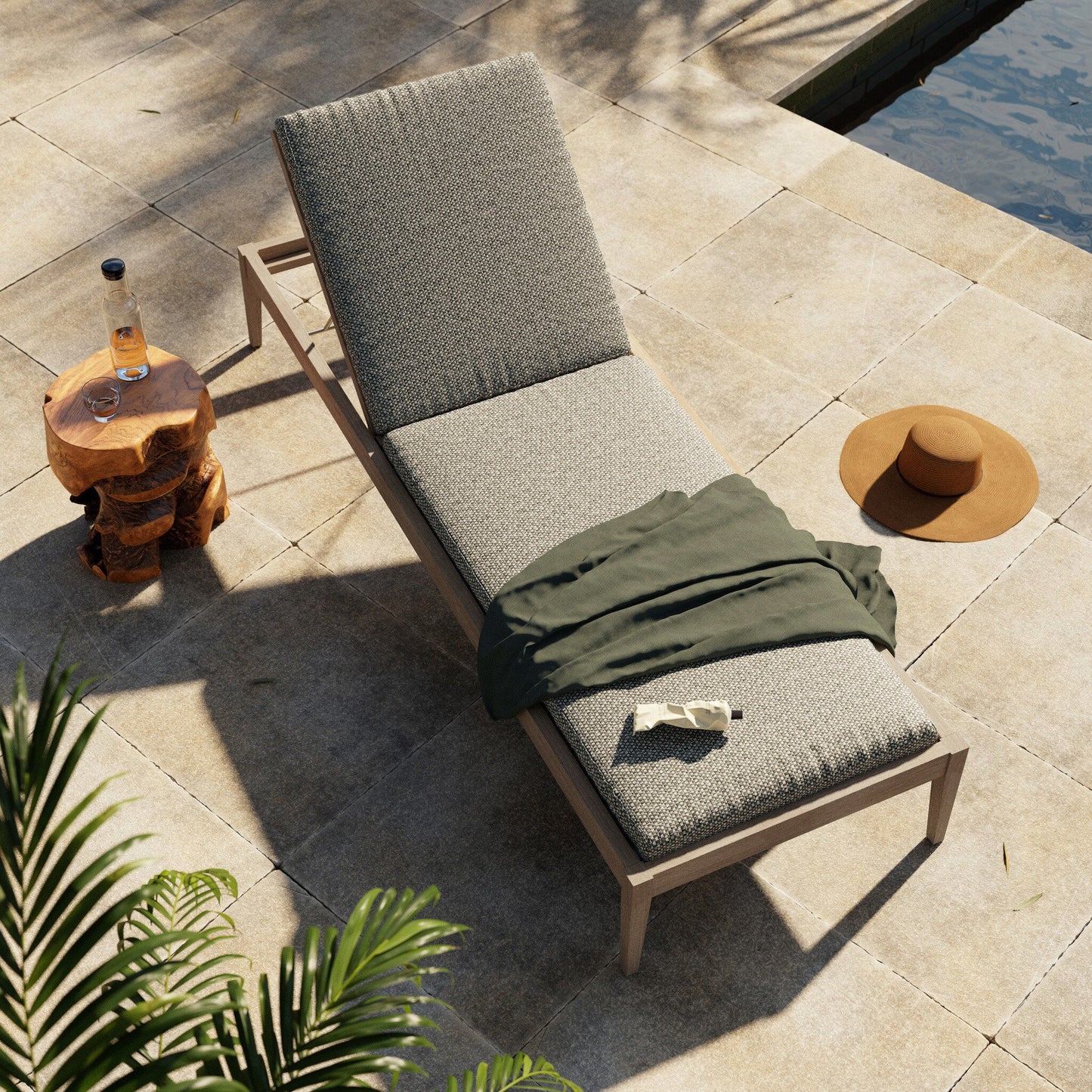 Four Hands 226912-004 Sherwood Outdoor Chaise, Washed Brown - Faye Ash