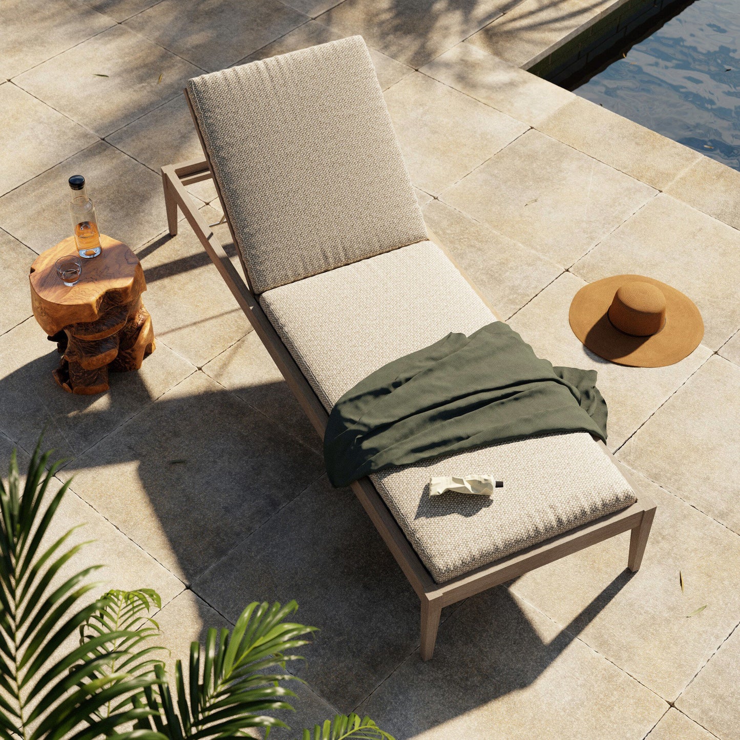 Four Hands 226912-006 Sherwood Outdoor Chaise, Washed Brown - Faye Sand