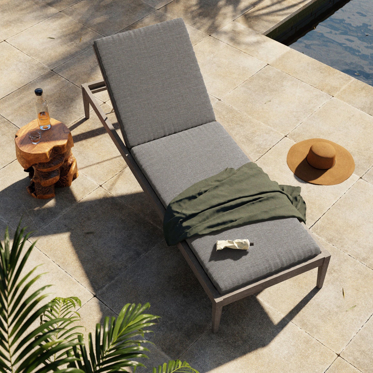 Four Hands 226912-007 Sherwood Outdoor Chaise, Weathered Grey - Venao Charcoal