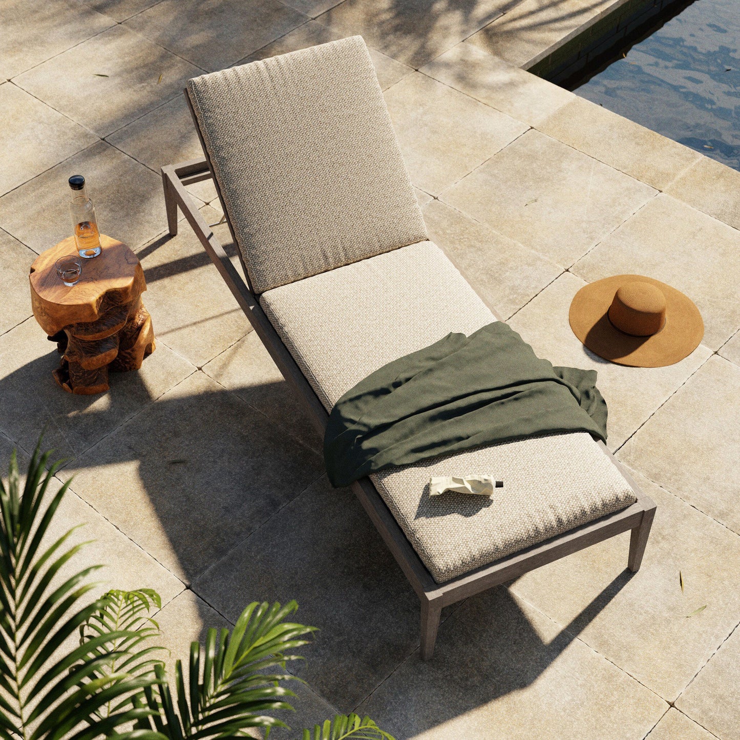 Four Hands 226912-008 Sherwood Outdoor Chaise, Weathered Grey - Faye Sand