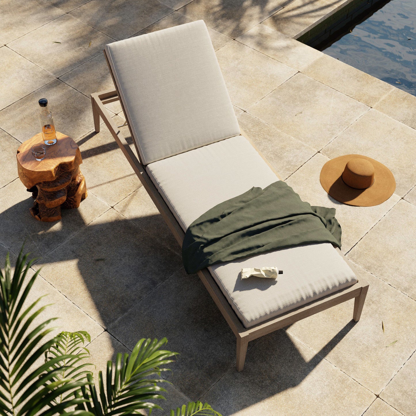 Four Hands 226912-014 Sherwood Outdoor Chaise, Washed Brown - Venao Ivory