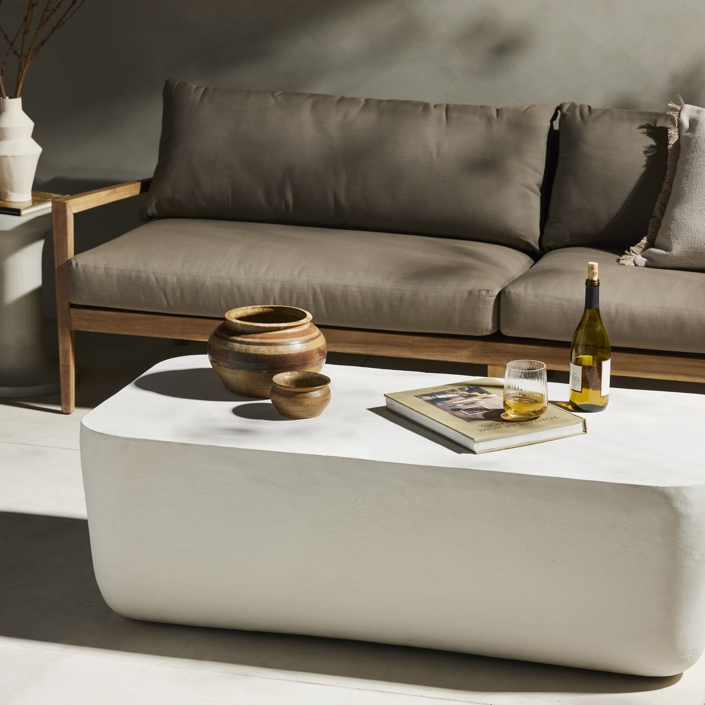 Four Hands 234765-003 Basil Outdoor Rectangular Coffee Table - Matte White Cast Aluminum