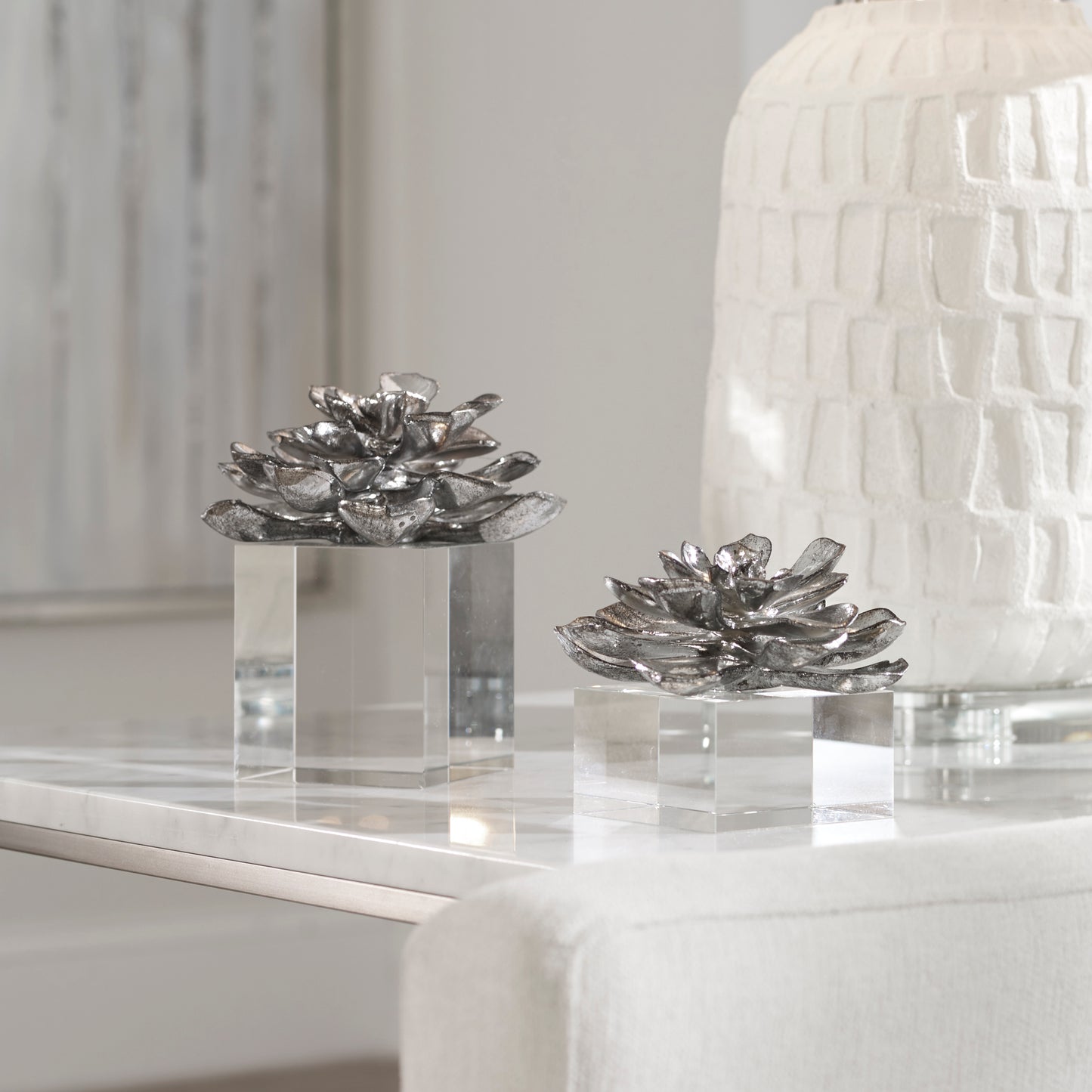 Uttermost 20158 Indian Lotus Metallic Silver Flowers S/2