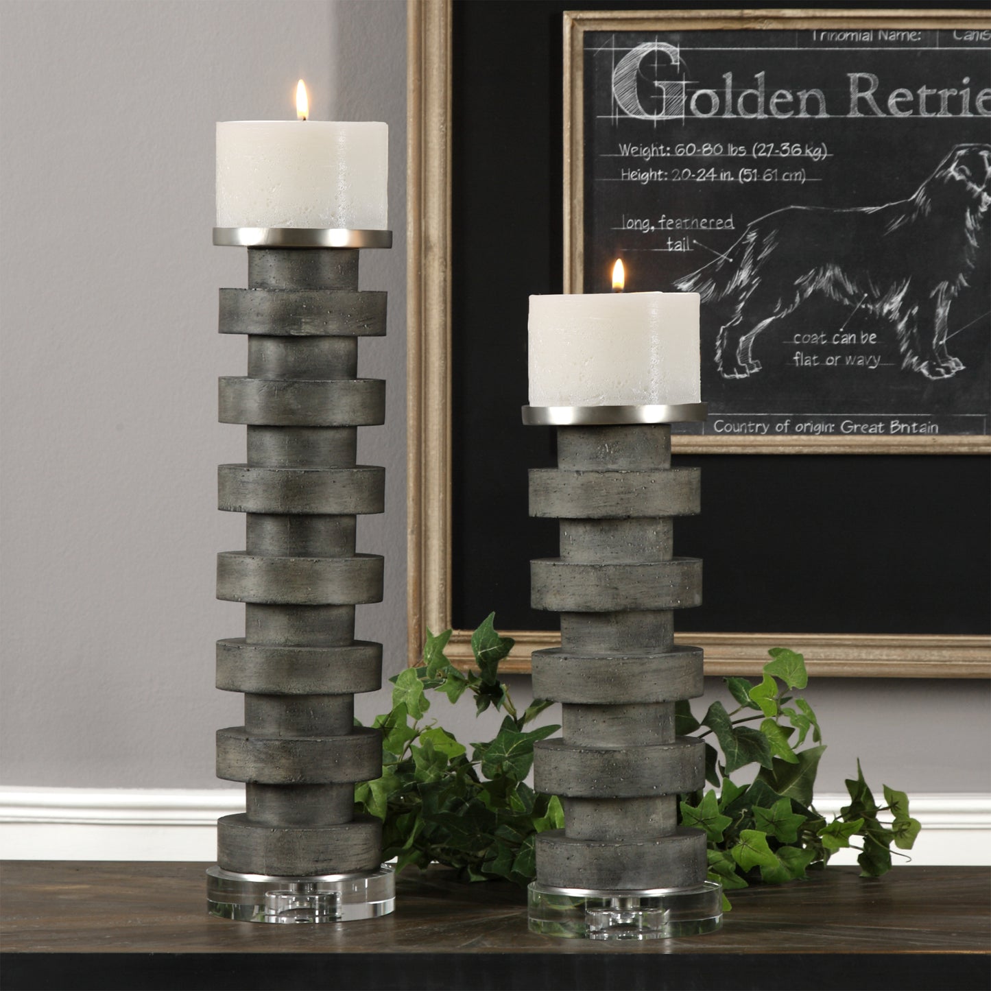 Uttermost 18818 Karun Concrete Candleholders S/2