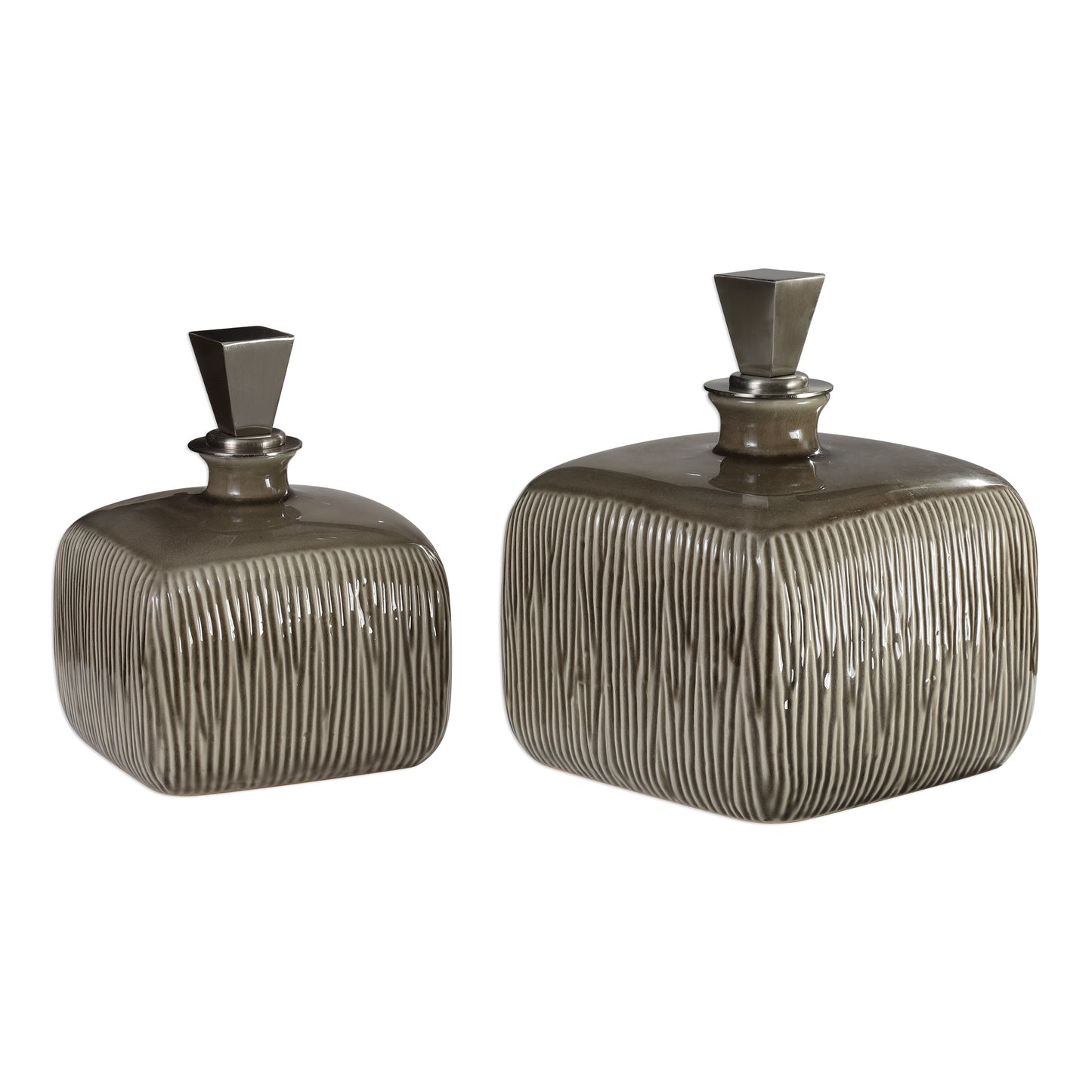 Uttermost 18938 Cayson Ribbed Ceramic Bottles, S/2