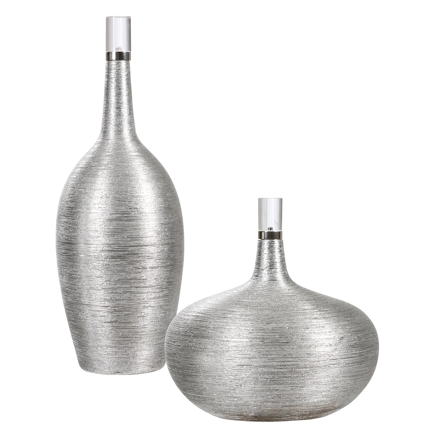 Uttermost 17883 Gatsby Silver Ribbed Bottles, S/2