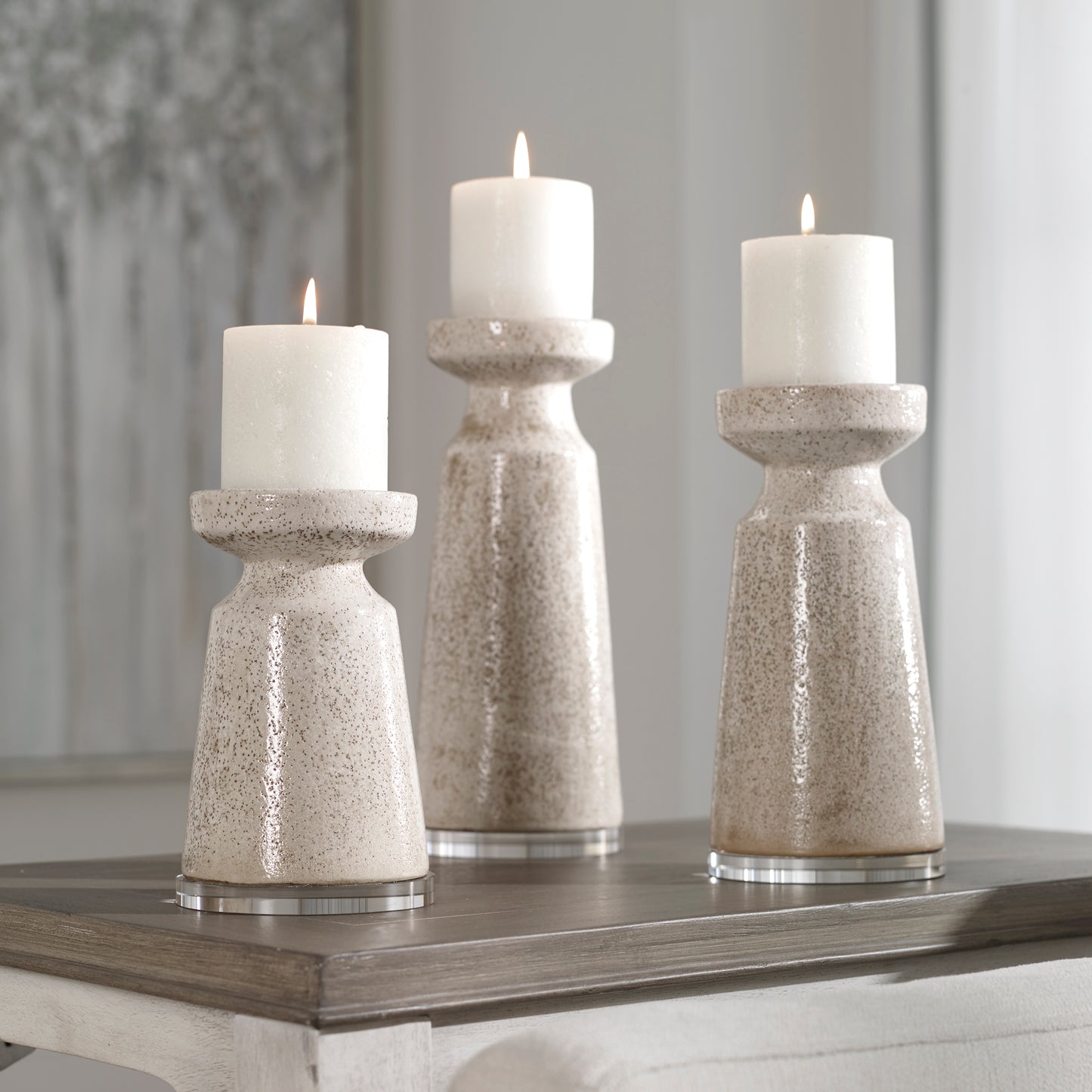 Uttermost 17966 Kyan Ceramic Candleholders, S/3