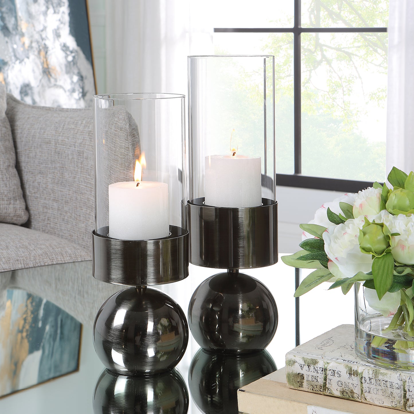 Uttermost 18050 Tilston Gunmetal Candleholders, Set/2