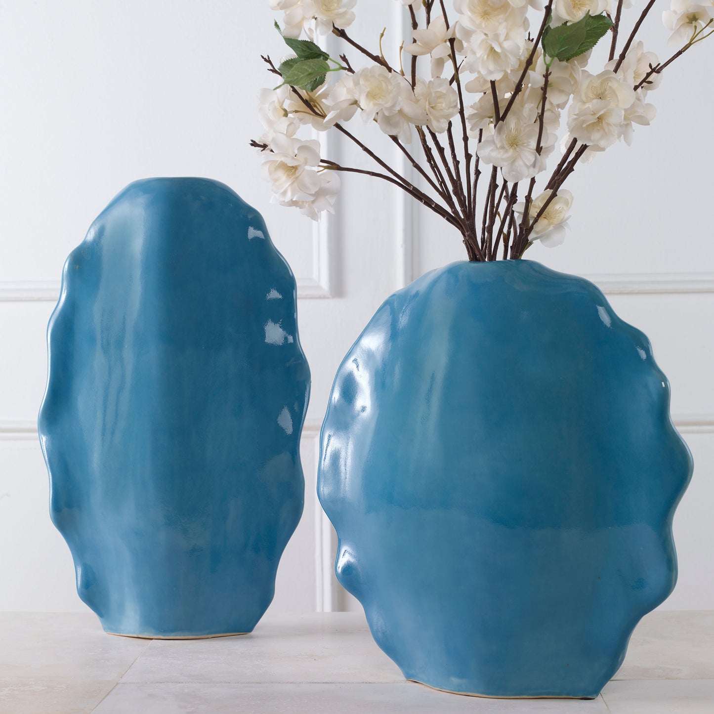 Uttermost 18051 Ruffled Feathers Blue Vases, S/2
