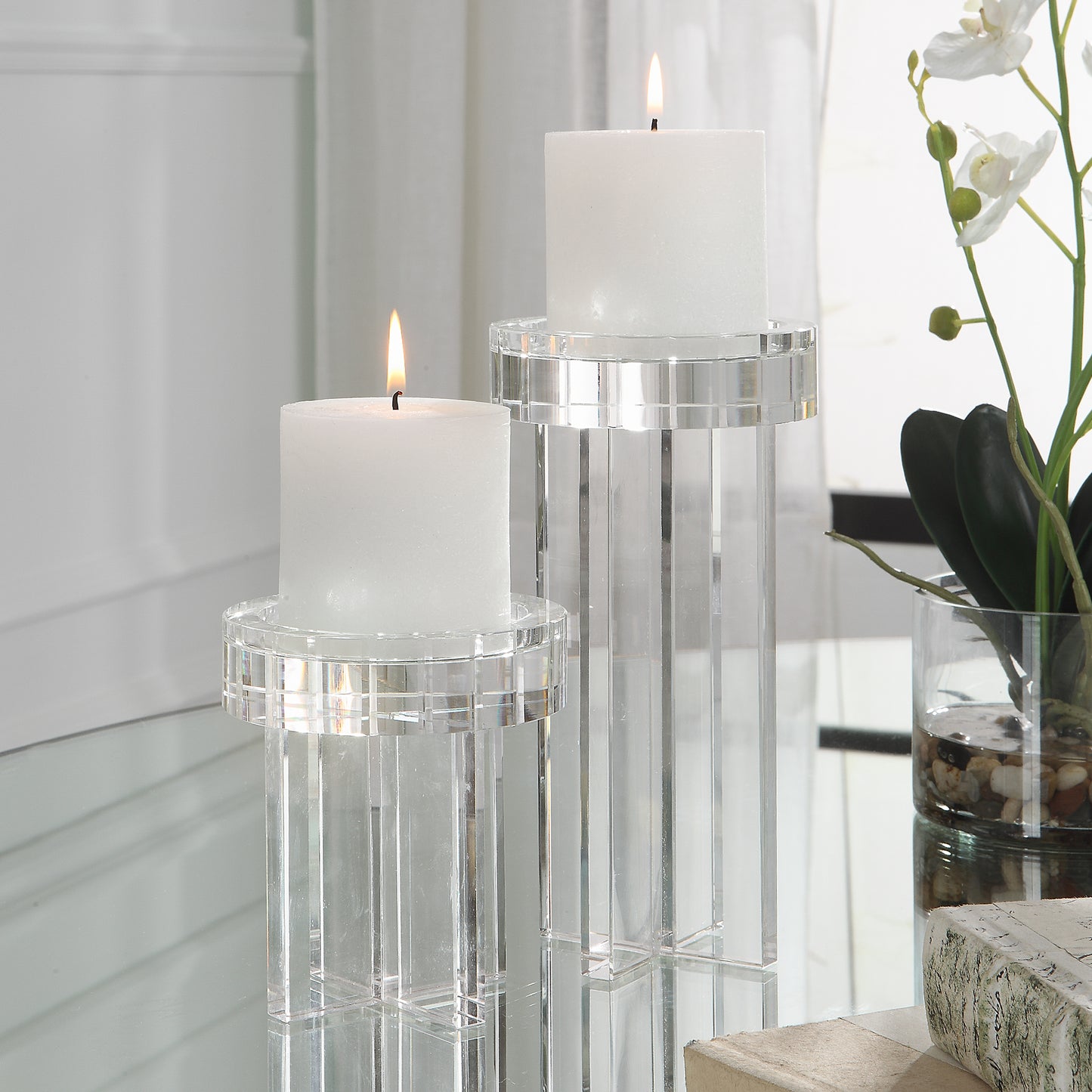 Uttermost 18054 Crystal Pillar Candleholders, Set/2