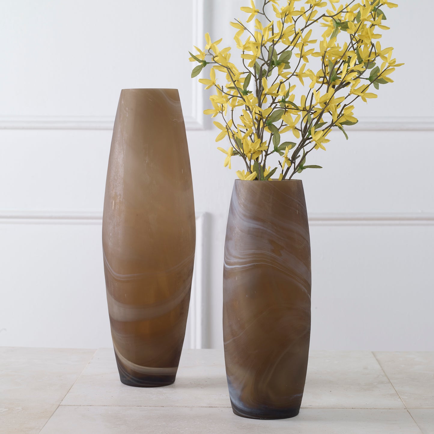 Uttermost 18069 Delicate Swirl Caramel Glass Vases, Set/2