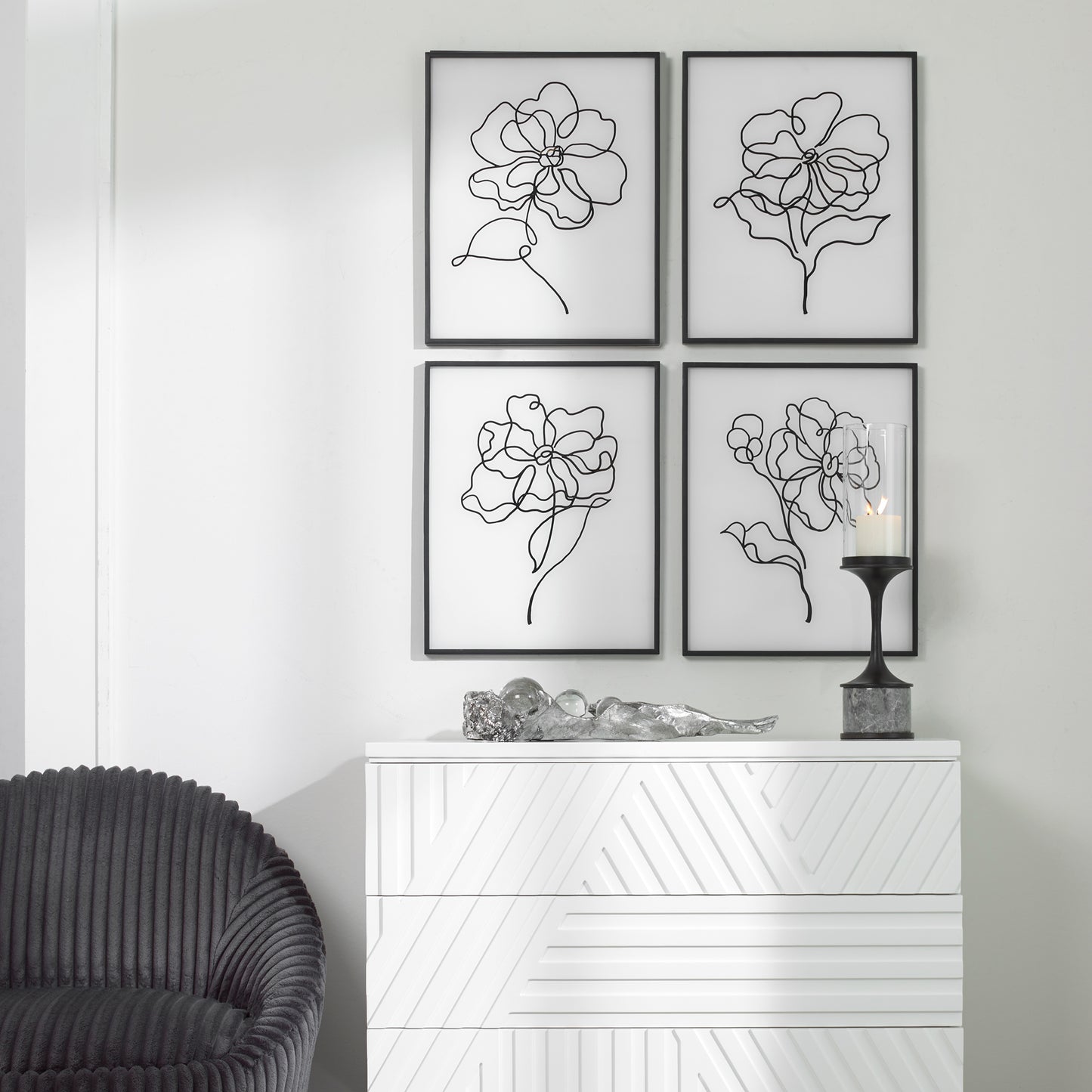 Uttermost 41430 Bloom Black White Framed Prints, S/4