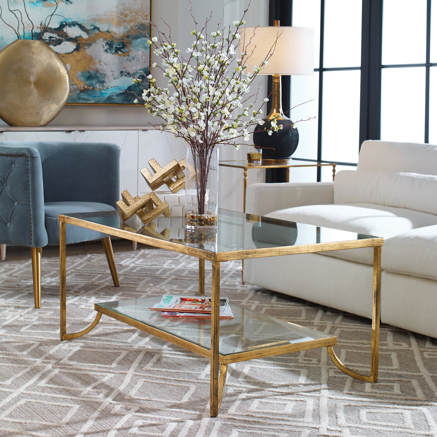 Uttermost 24540 Katina Gold Leaf Coffee Table