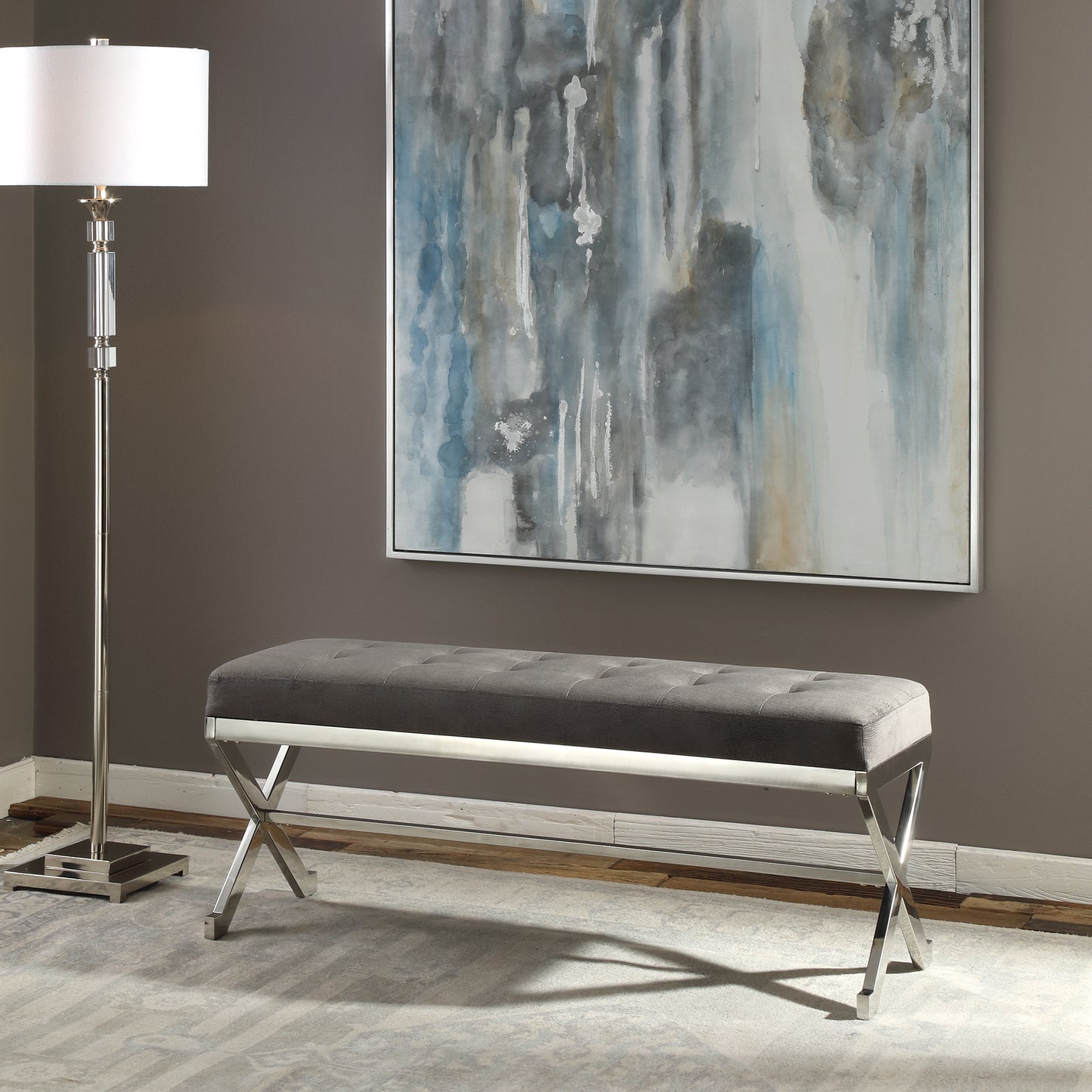 Uttermost 23430 Bijou Gray Fabric Bench
