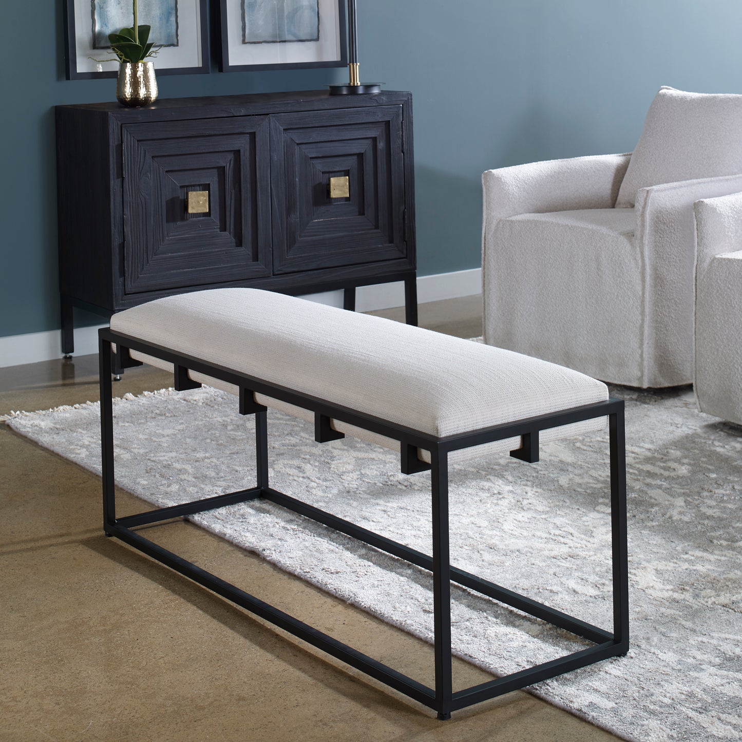 Uttermost 23674 Paradox Iron & Fabric Bench