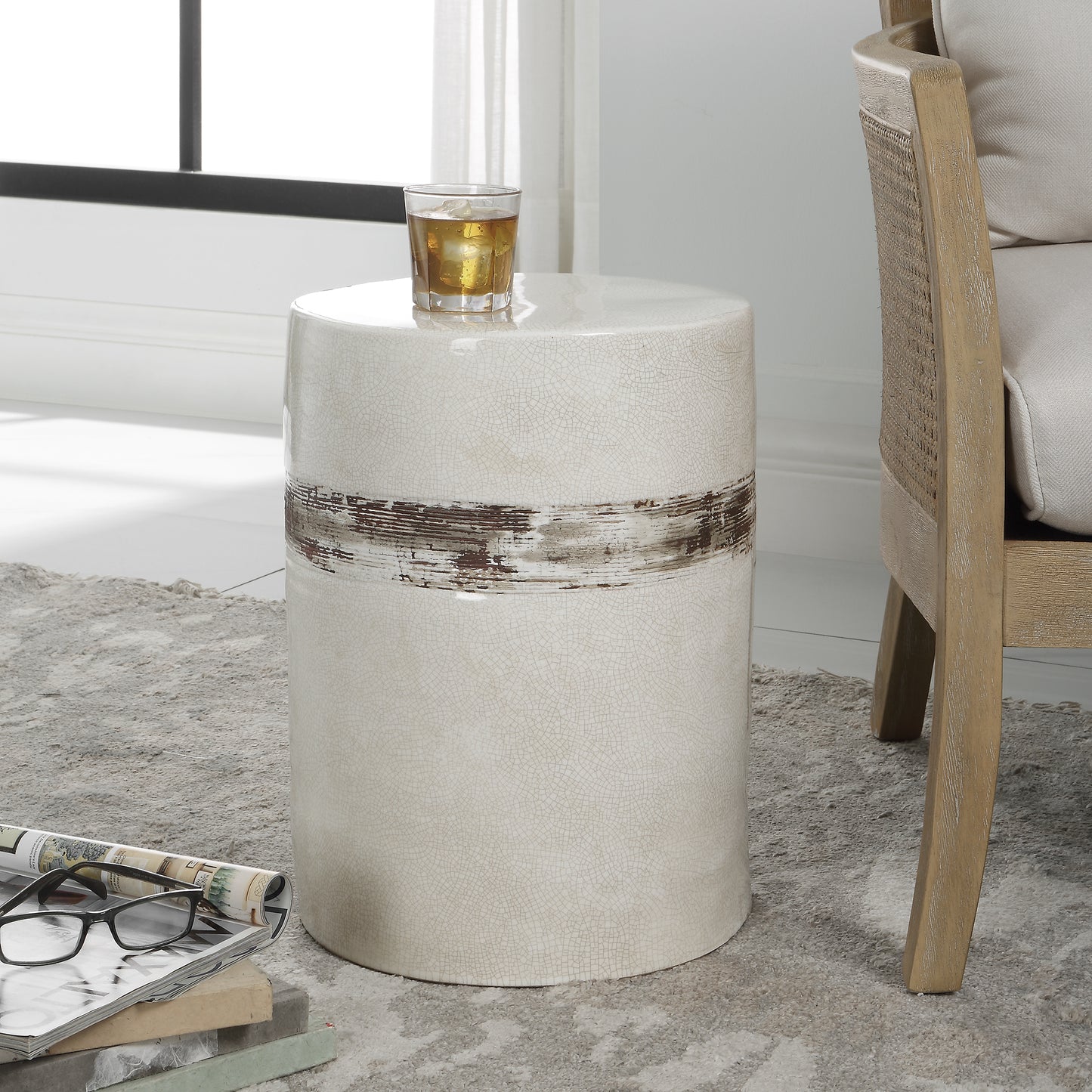 Uttermost 25287 Comanche White Ceramic Garden Stool