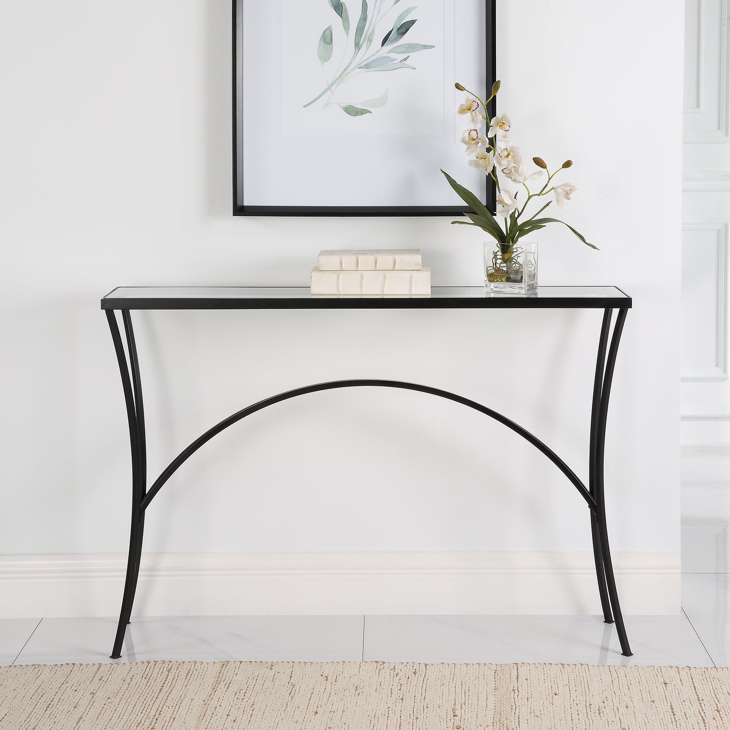 Uttermost 22910 Alayna Black Metal & Glass Console Table