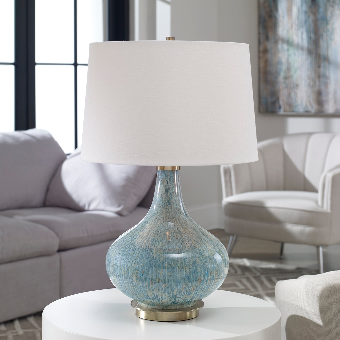 Uttermost 27076 Celinda Blue Gray Glass Lamp