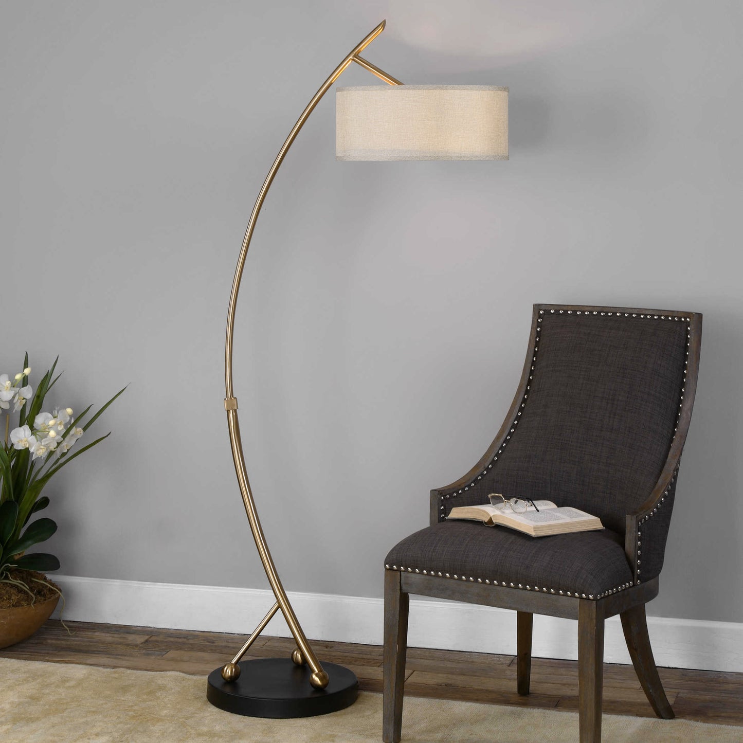 Uttermost 28089-1 Vardar Curved Brass Floor Lamp