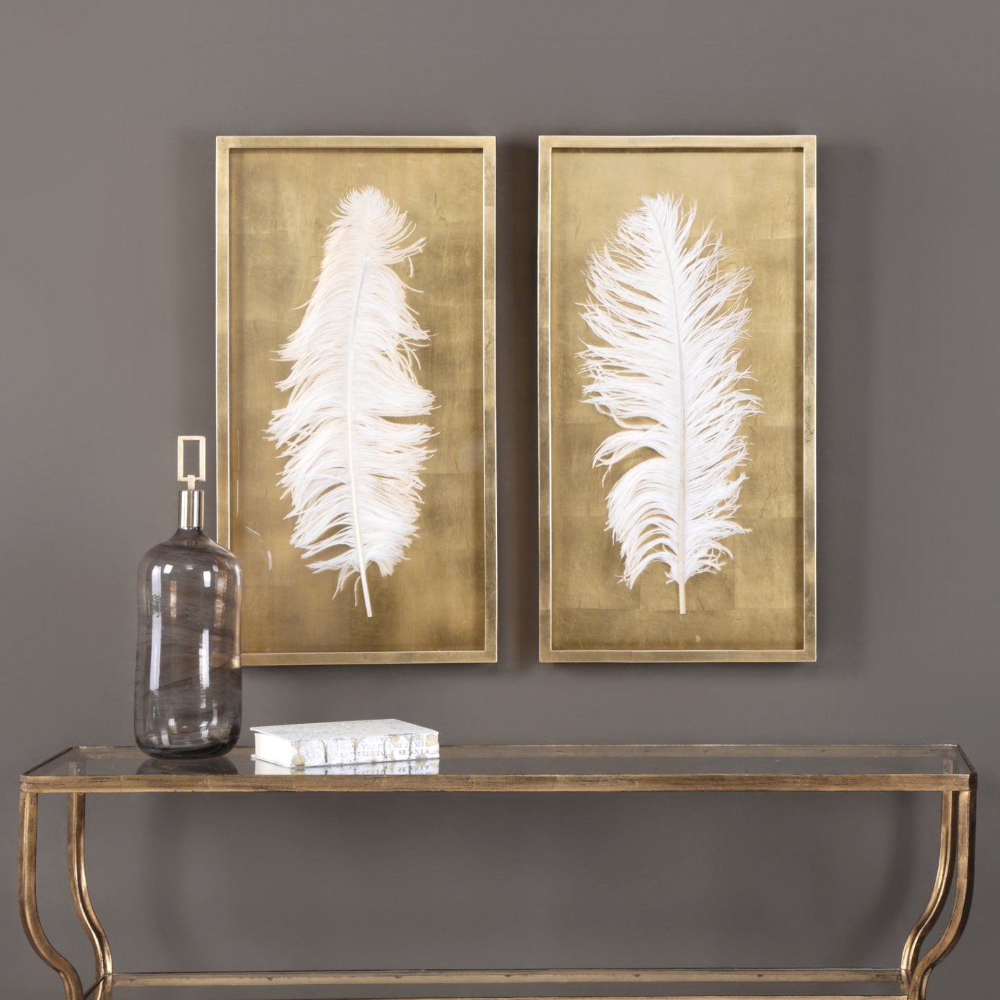 Uttermost 04057 White Feathers Gold Shadow Box S/2