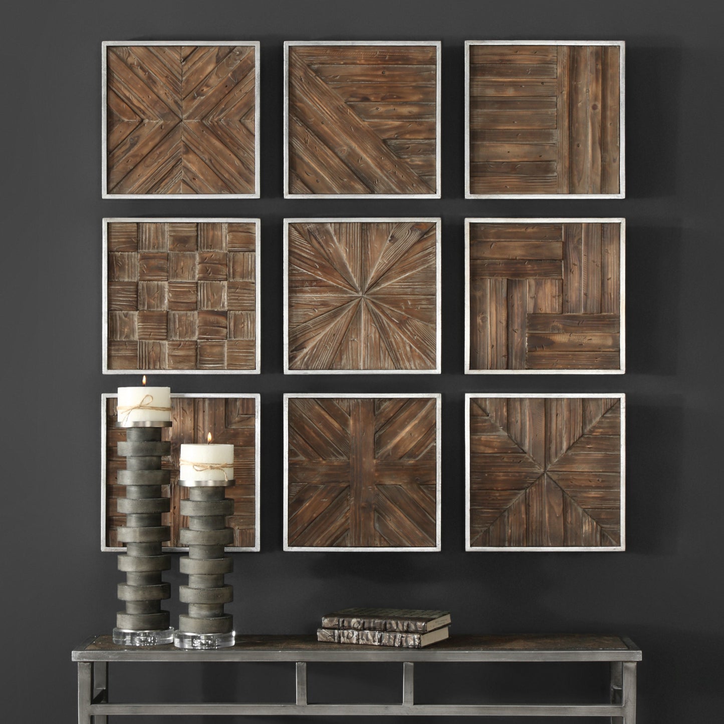 Uttermost 04115 Bryndle Rustic Wooden Squares S/9