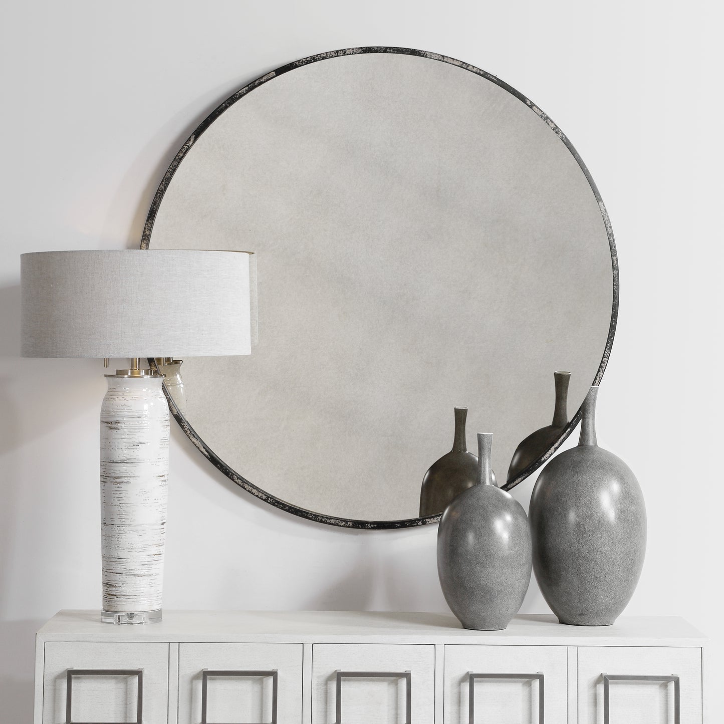 Uttermost 09629 Junius Antique White Round Mirror
