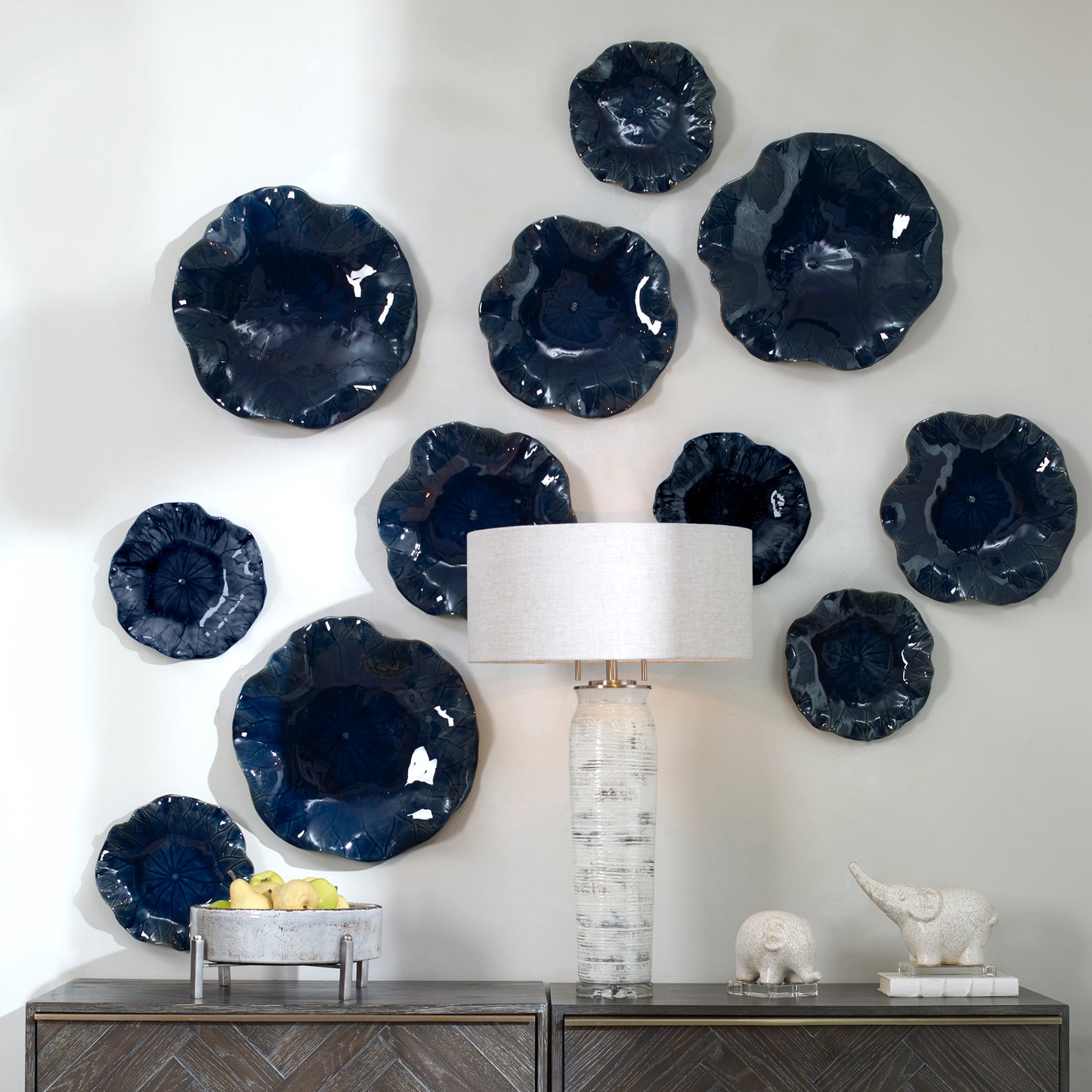 Uttermost 04253 Abella Blue Ceramic Wall Decor, S/3
