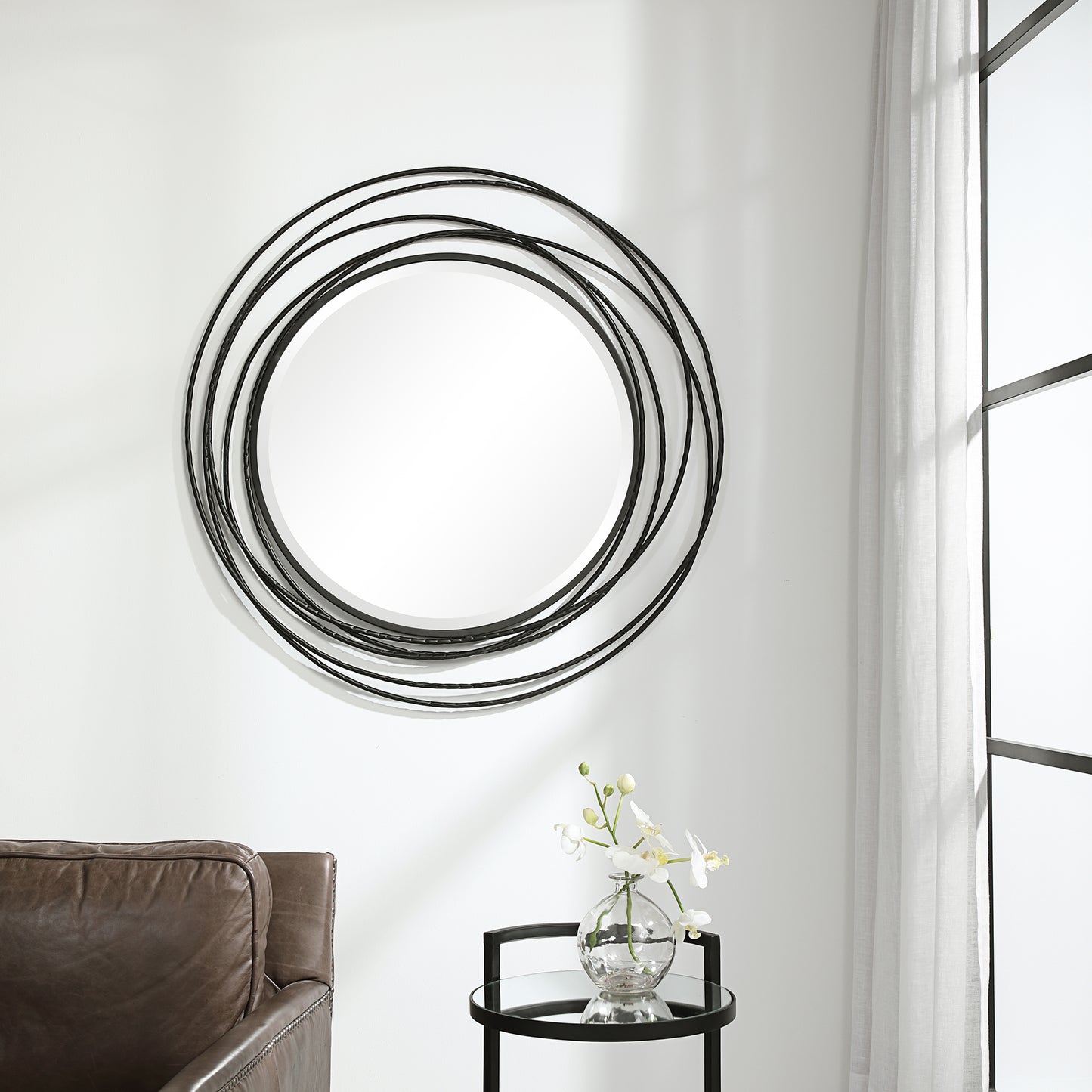 Uttermost 09704 Whirlwind Black Round Mirror