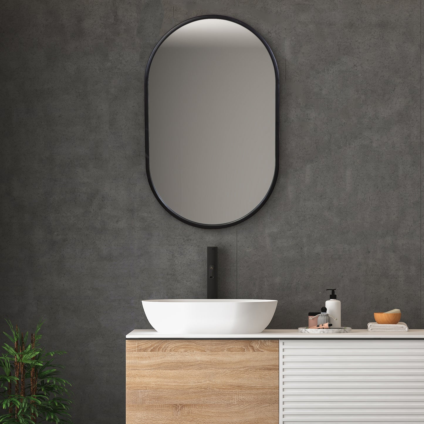 Uttermost 09735 Varina Minimalist Black Oval Mirror