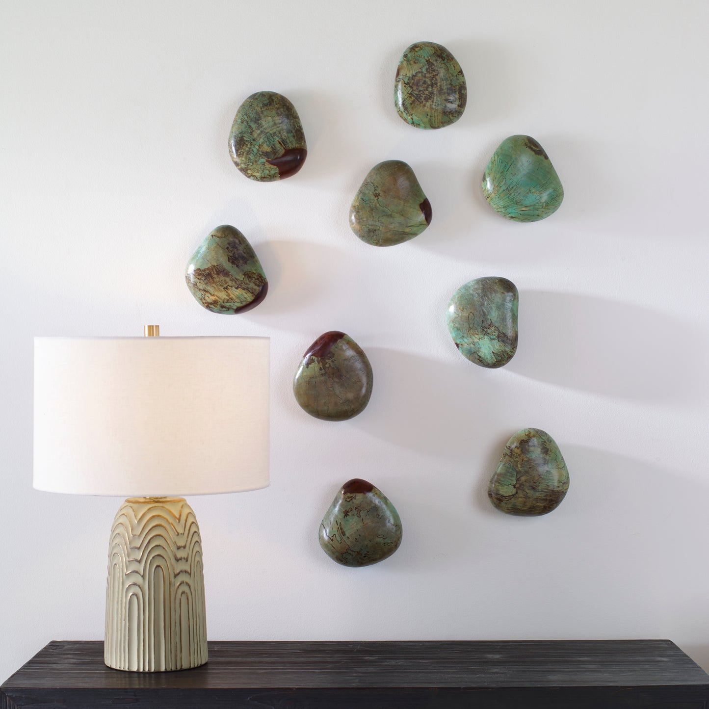 Uttermost 04325 Pebbles Aqua Wood Wall Decor, S/9