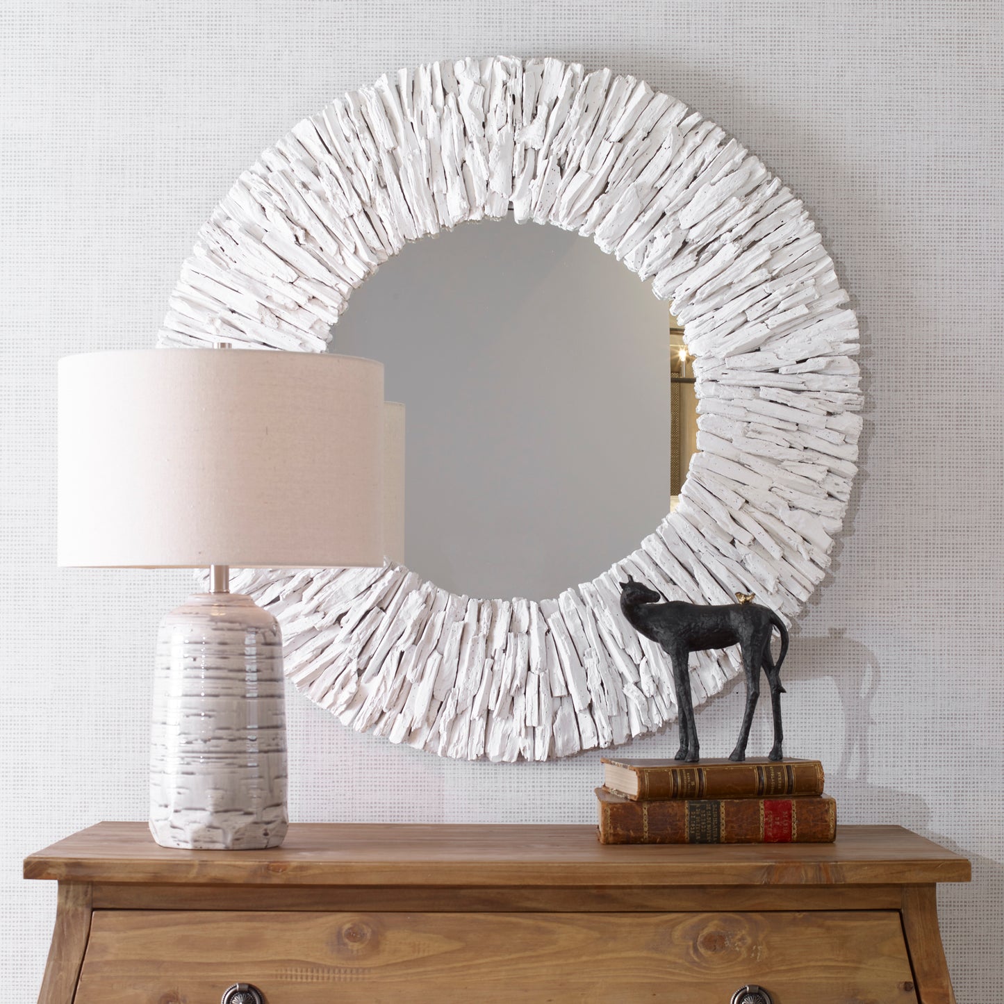 Uttermost 09808 Teak Branch White Round Mirror