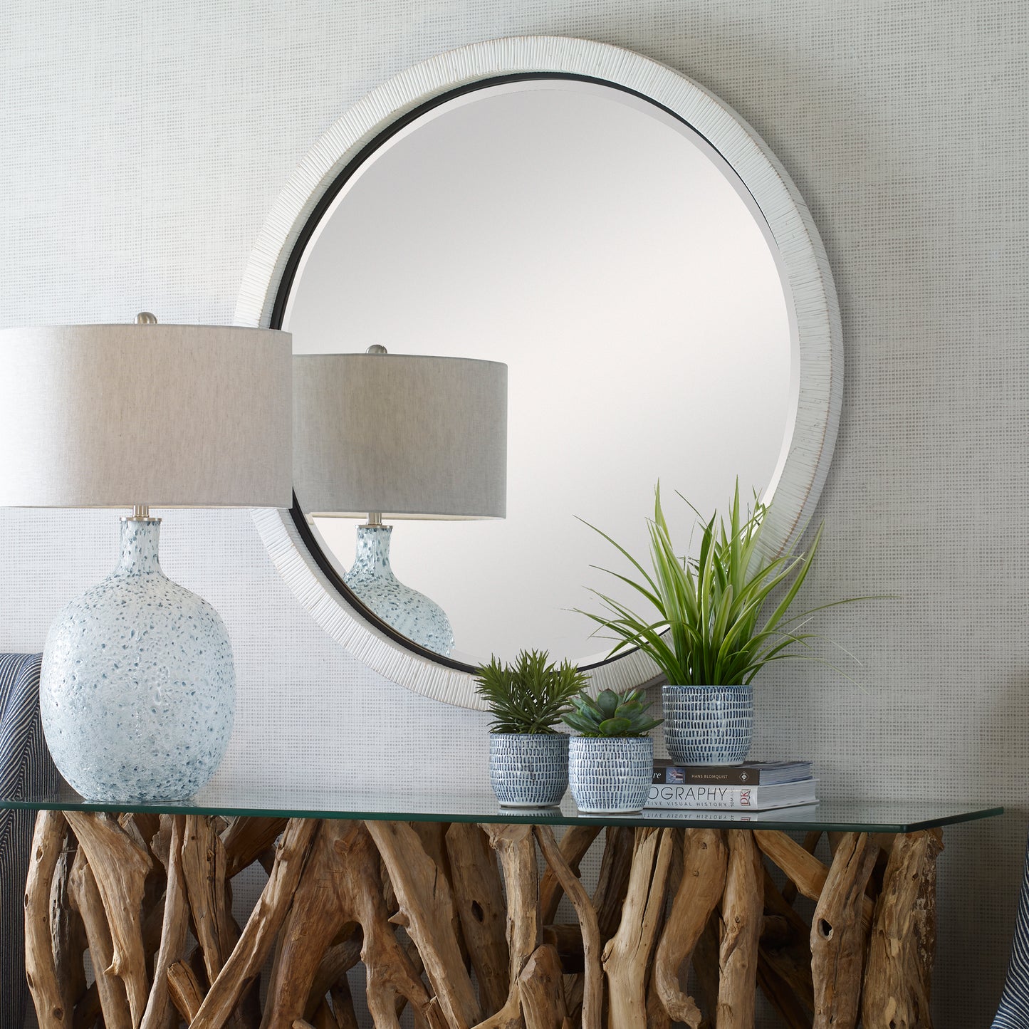 Uttermost 09860 Granada Whitewash Round Mirror
