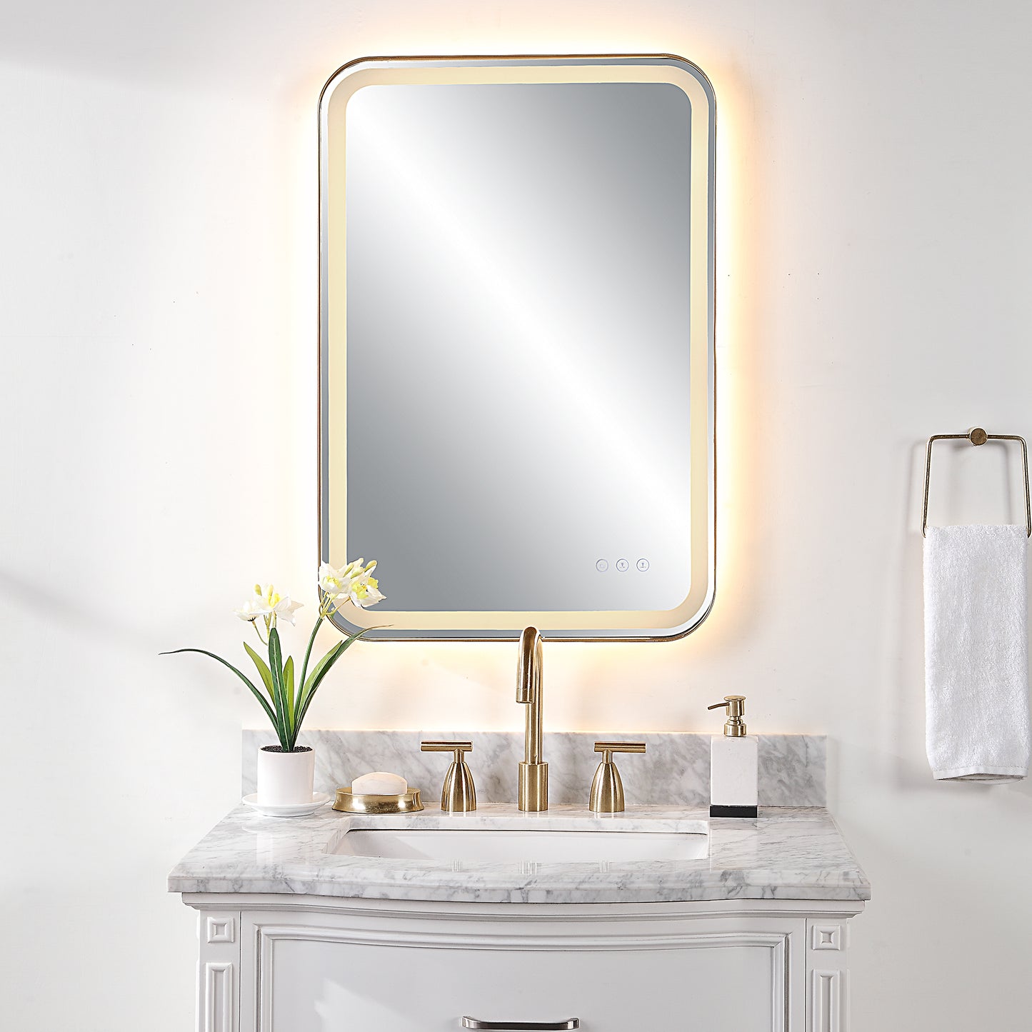 Uttermost 09862 Crofton Lighted Brass Vanity Mirror