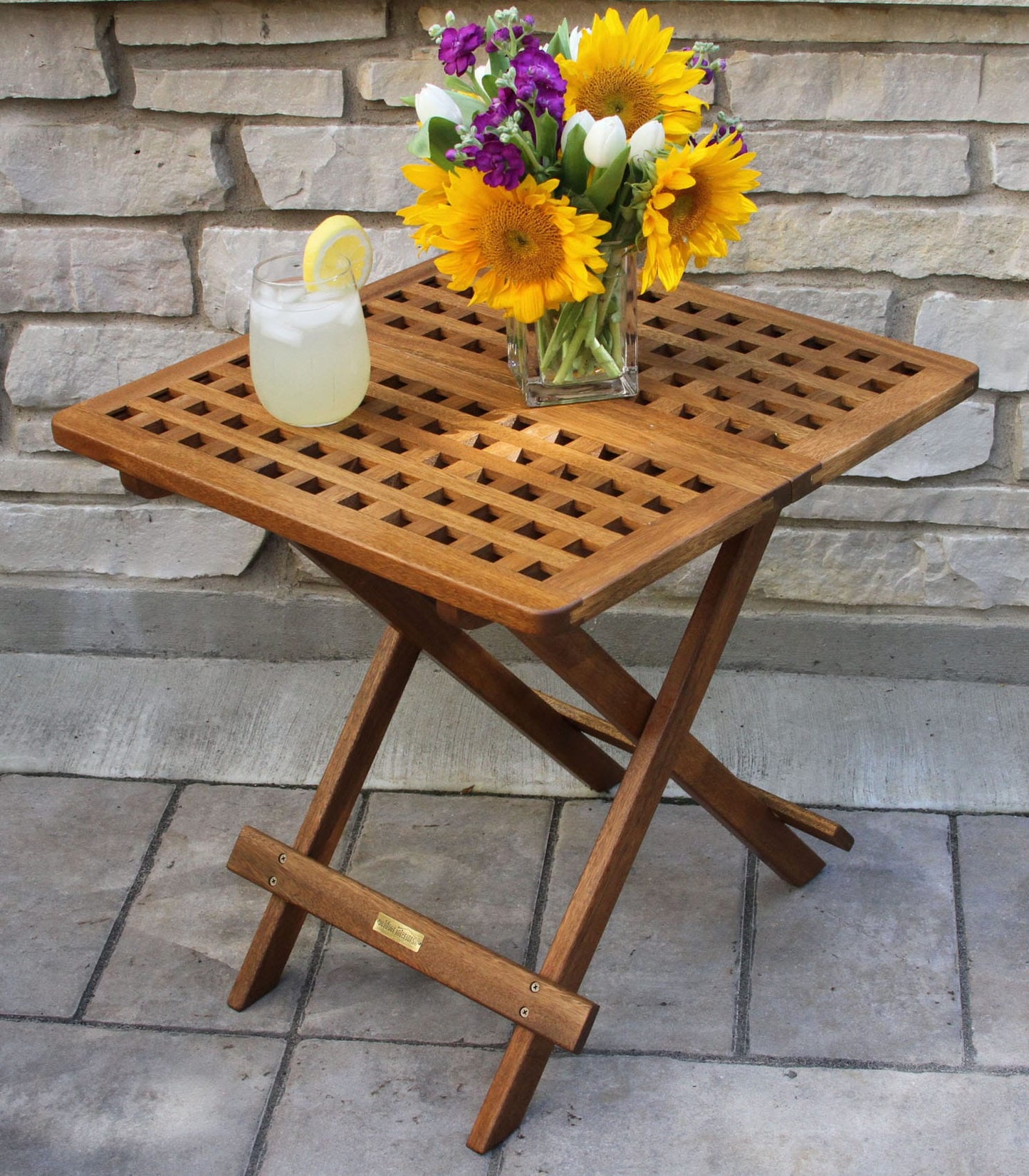 Outdoor Interiors 10070 Eucalyptus Folding Side Table