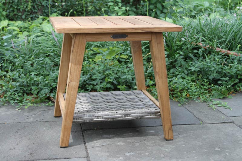 Outdoor Interiors TNA7903-GA Teak & Wicker Accent Table with Shelf