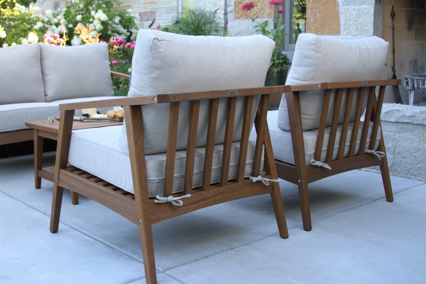 Outdoor Interiors S80044 Modern Eucalyptus Conversation Set with Cushion & Pillow