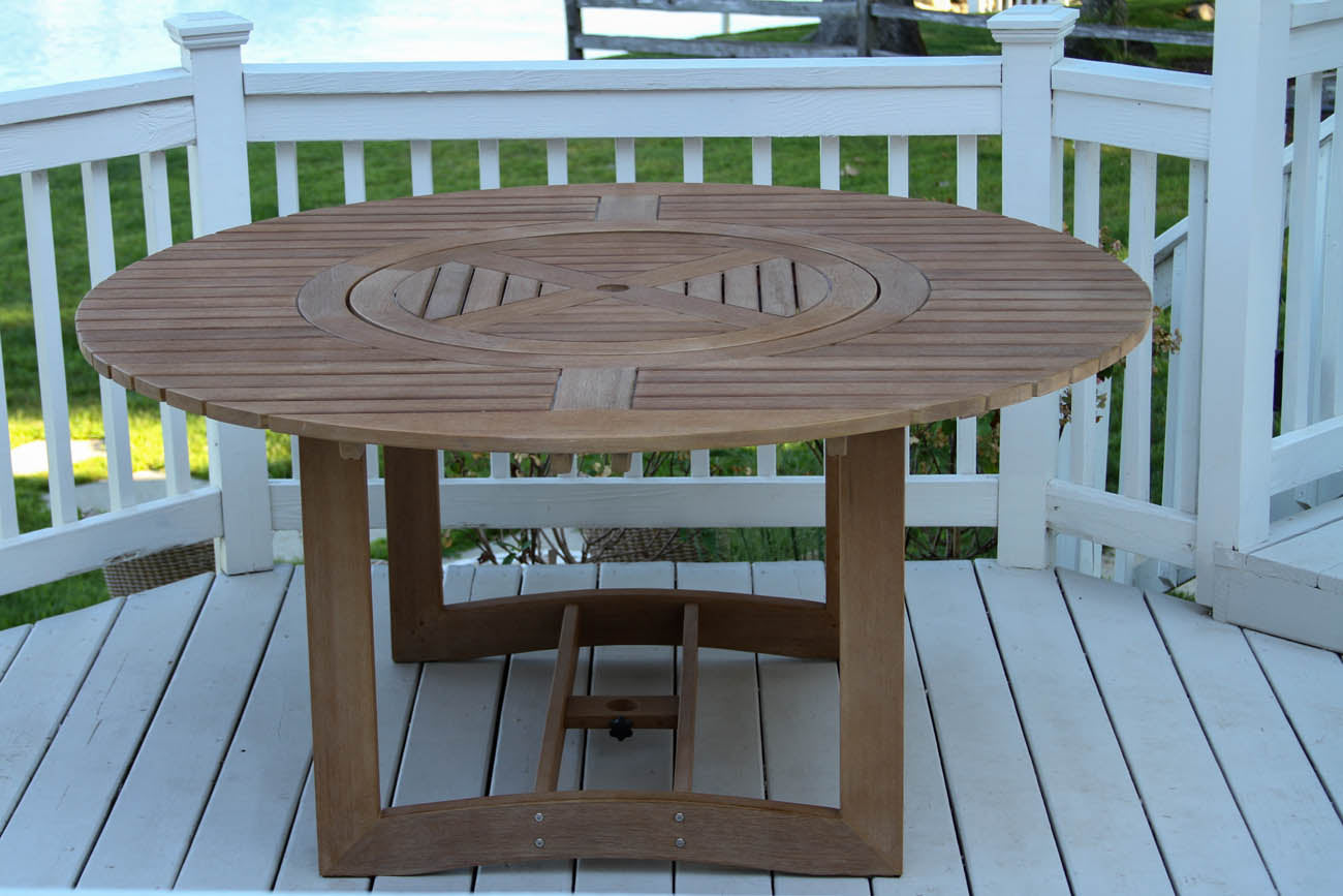 Outdoor Interiors 40663 63" Round Eucalyptus Antique Wash Lazy Susan Dining Table