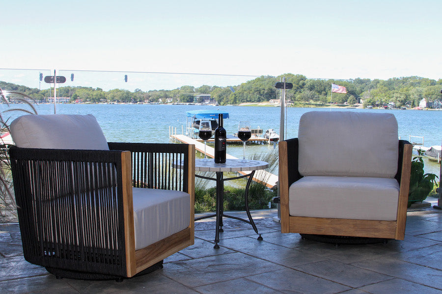 Outdoor Interiors TNA8775 Black Rope and Teak Swivel Armchair Pack of 2