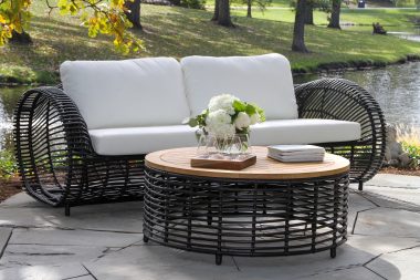 Outdoor Interiors TNA3244-B Black Lava Teak & Wicker Coffee Table