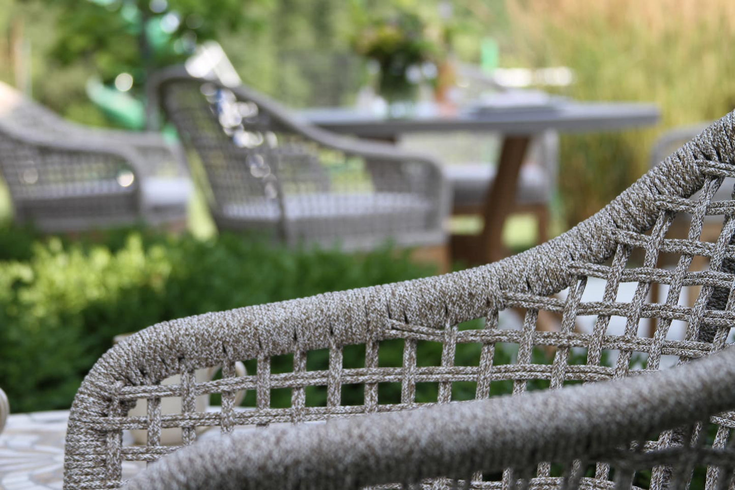 Outdoor Interiors TNA2211 Nautical Rope & Teak Dining Chairs with Sunbrella 2 Pack