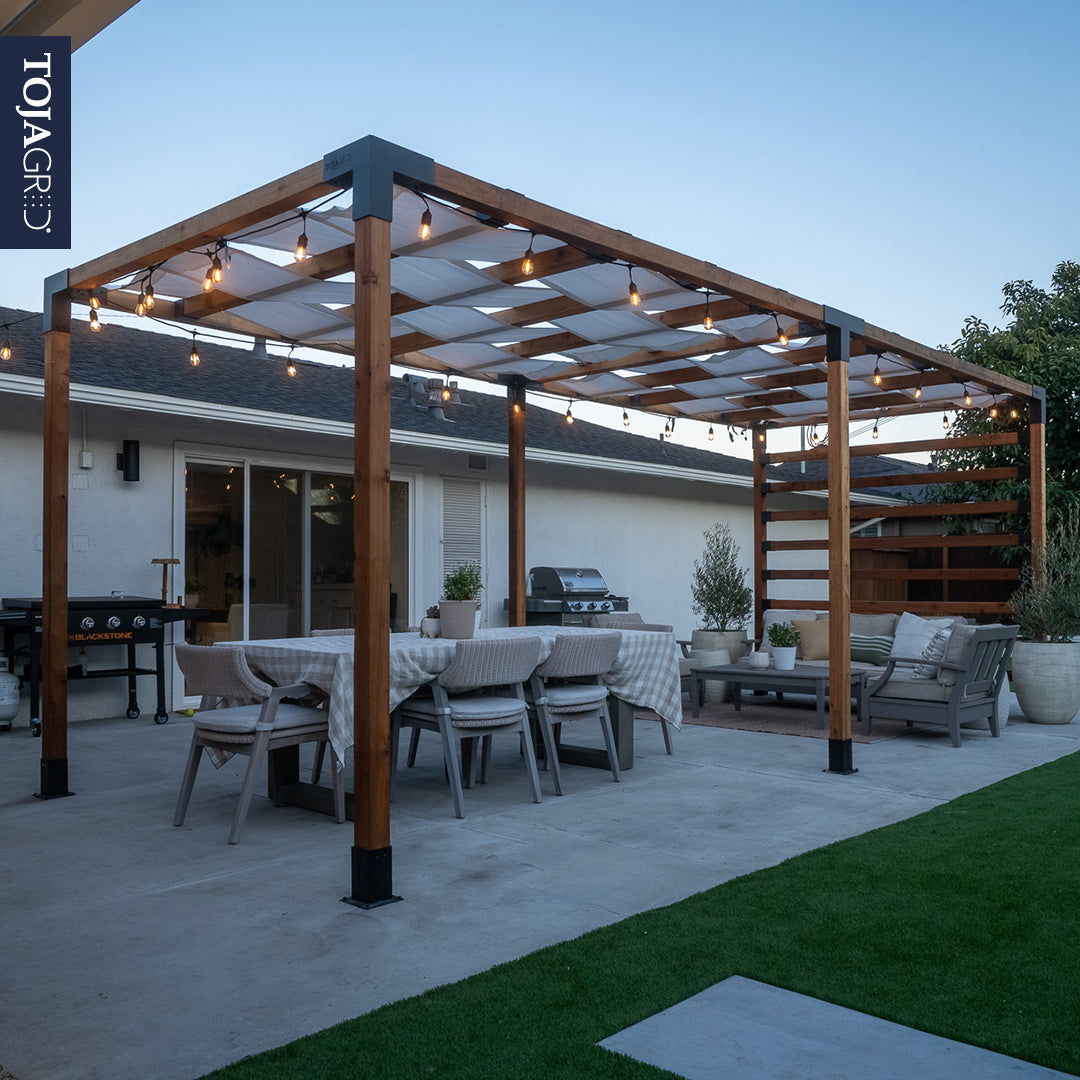 Toja Grid Pergola Kit with Wave Shades for 6x6 Wood Posts, Graphite Co