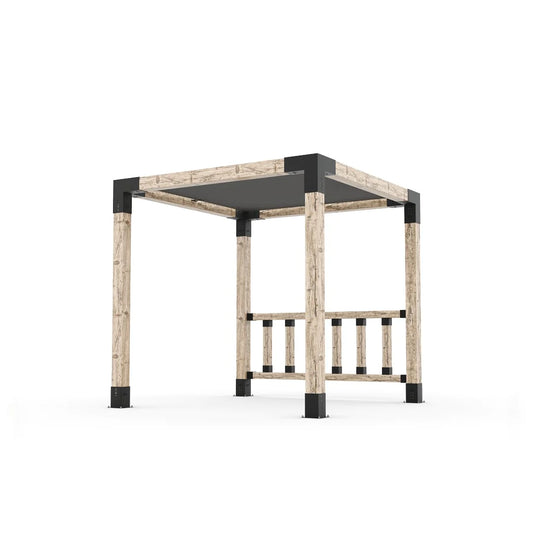 Toja Grid Pergola Kit with Post Wall and Graphite Shade Sail for 6x6 Wood Posts