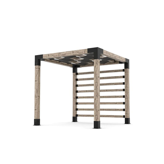 Toja Grid Pergola Kit with 4x4 KNECT Post Wall and Wave Shades for 6x6 Wood Posts, Graphite Color