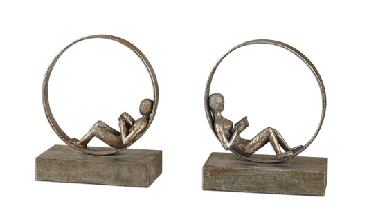 Uttermost 19596 Lounging Reader Antique Bookends Set/2