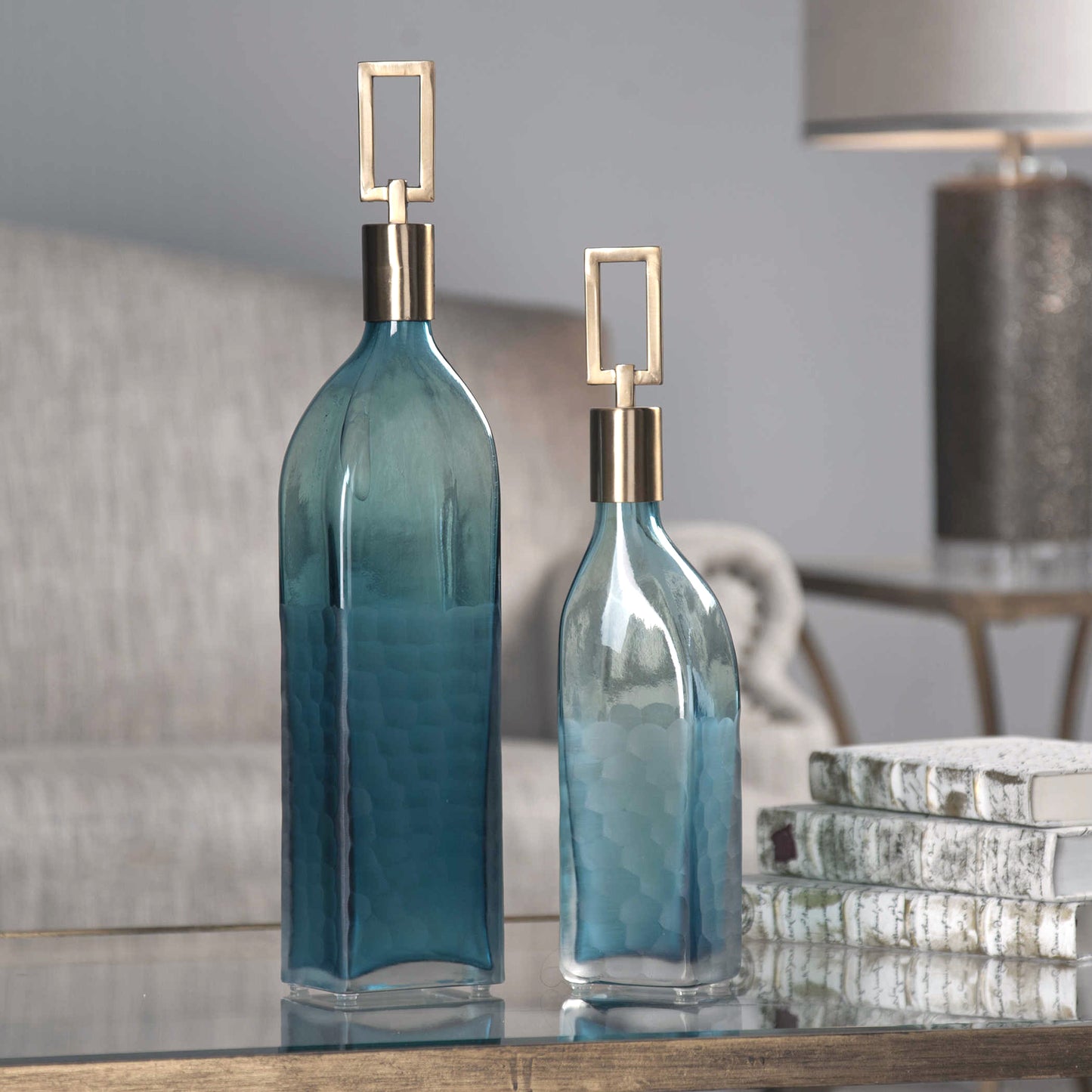 Uttermost 20076 Annabella Teal Glass Bottles, S/2