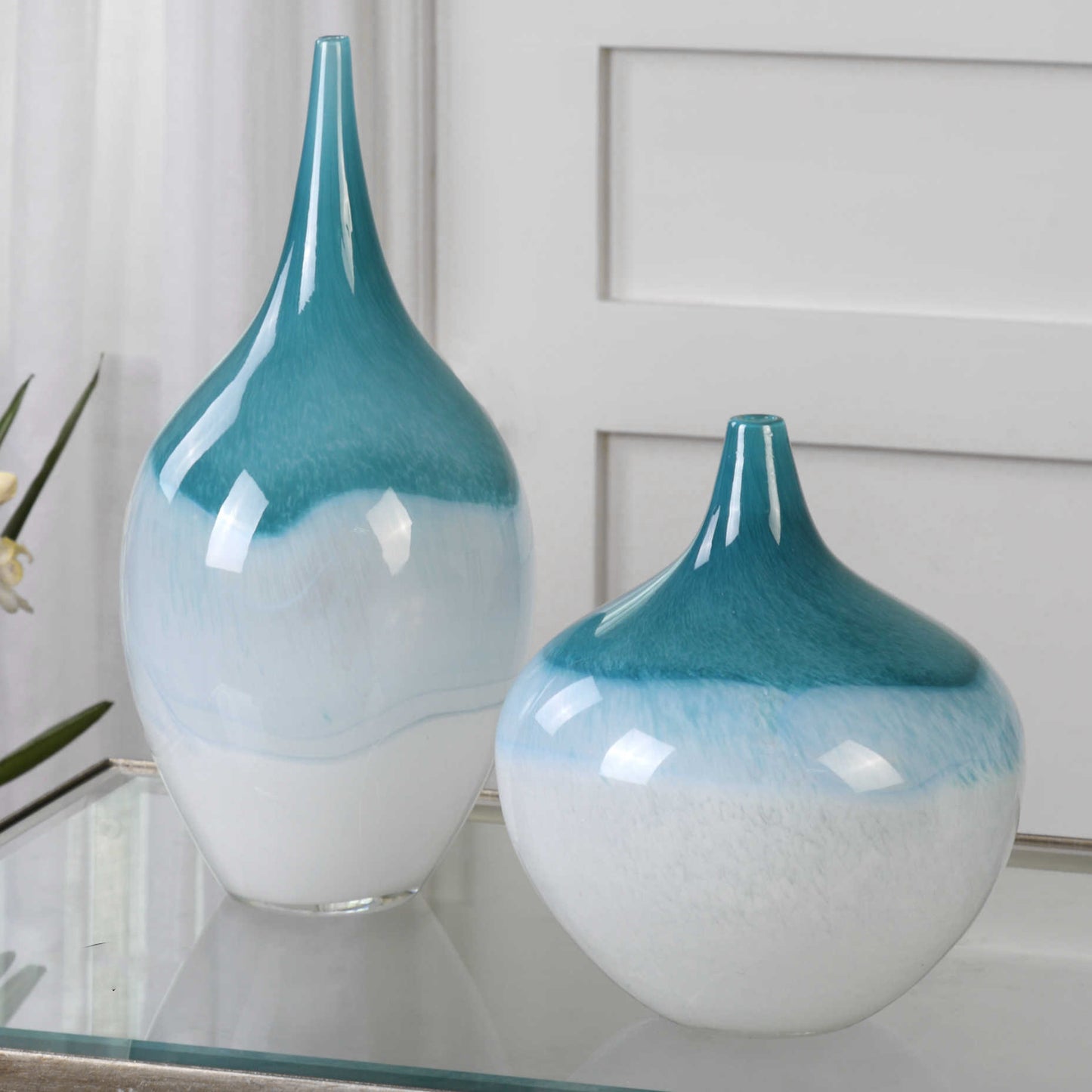 Uttermost 20084 Carla Teal White Vases, S/2