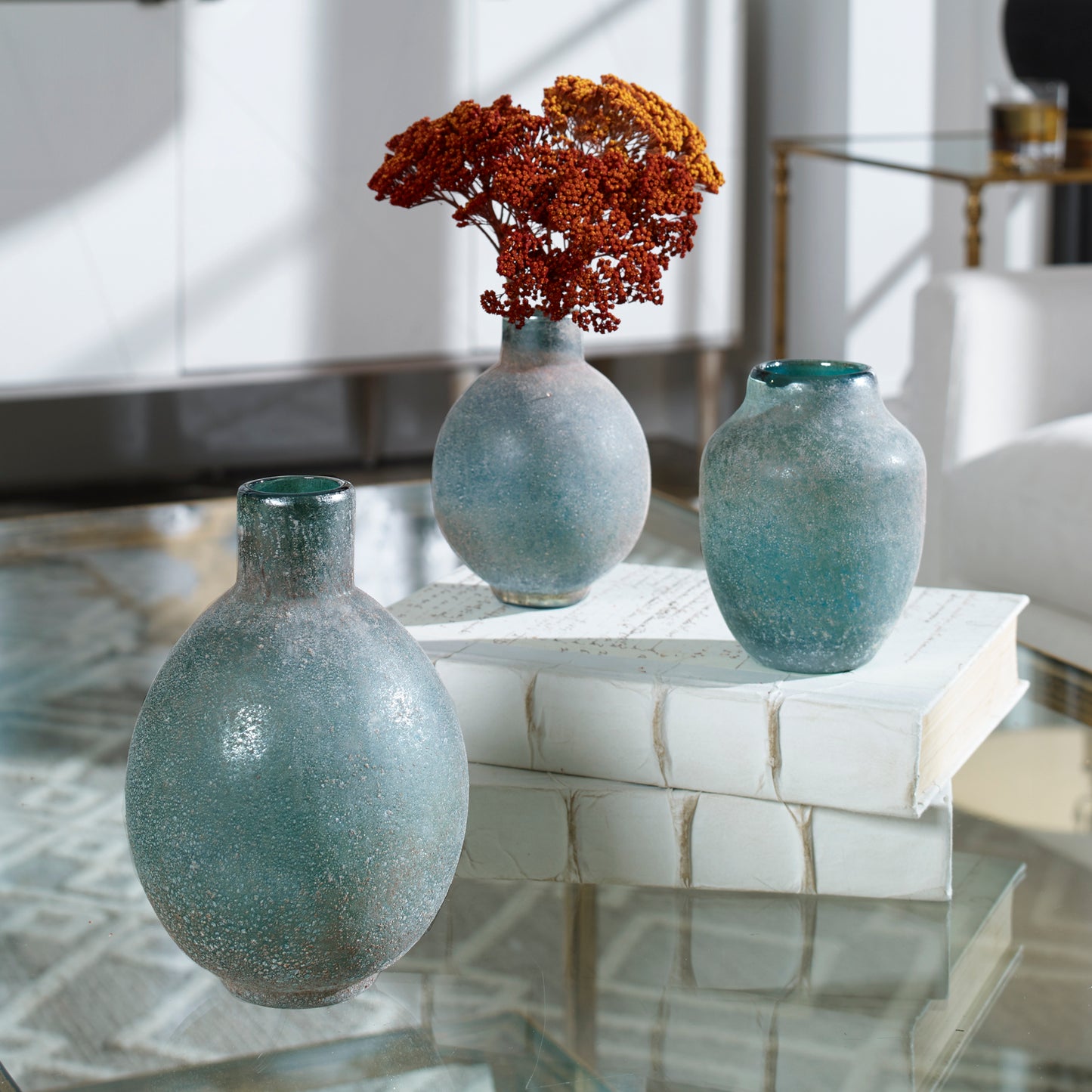 Uttermost 18844 Mercede Weathered Blue-Green Vases S/3