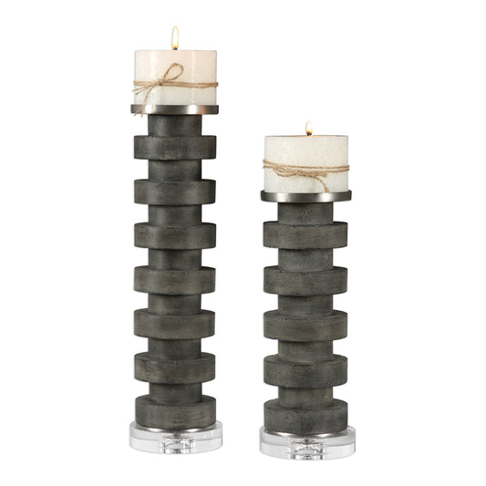 Uttermost 18818 Karun Concrete Candleholders S/2
